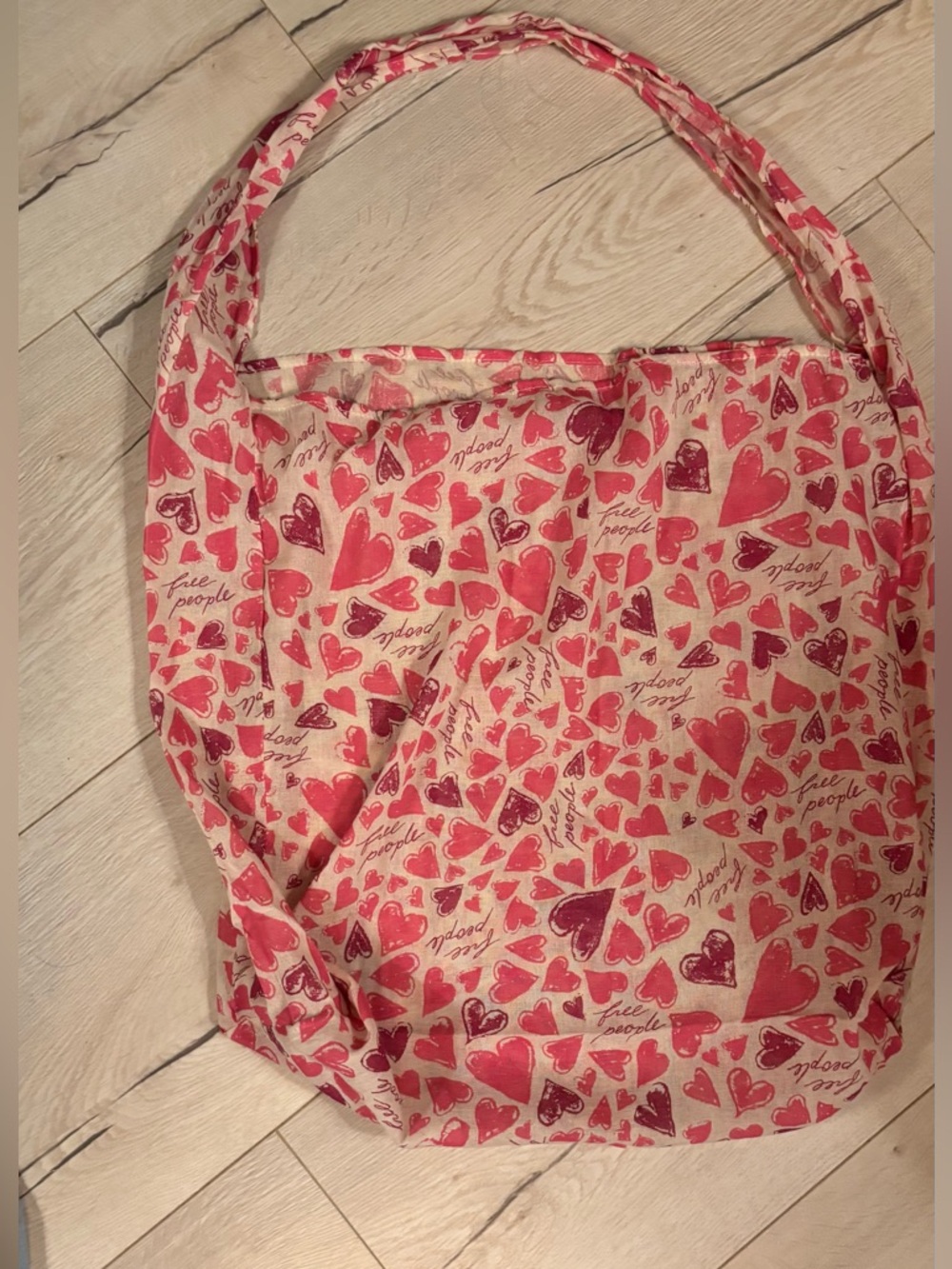 Free People Cream Tote with Pink Heart Print